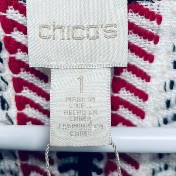 Chico’s Sweater Moto Jacket Size 1 Women’s Red White Black Pullover New - Picture 7 of 16